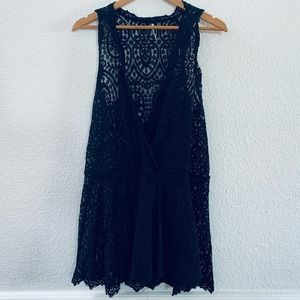 Free People Lace Crochet Black Dress Tunic Swim small
